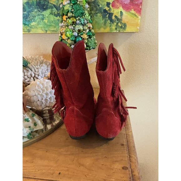 Arizona Jean Company Red Suede Leather Western Cowboy Pointed Toe Boots 7M - Picture 5 of 14